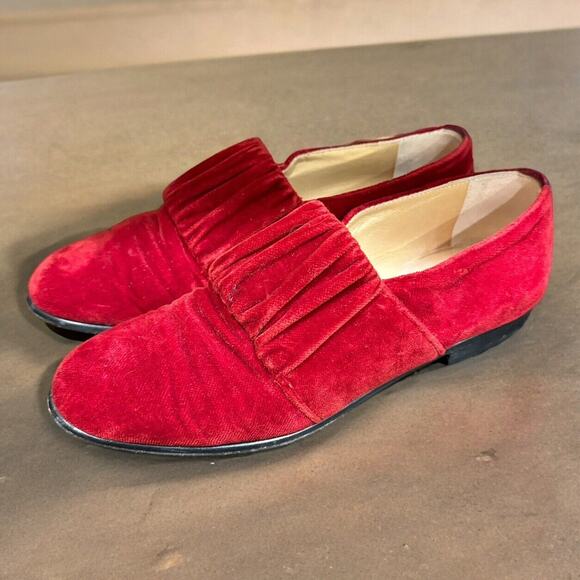Tokio Kumangai Shoes - Vtg TOKIO KUMAGAI Paris Red Velvet Pull On Loafers Women’s Italy Size 37 7